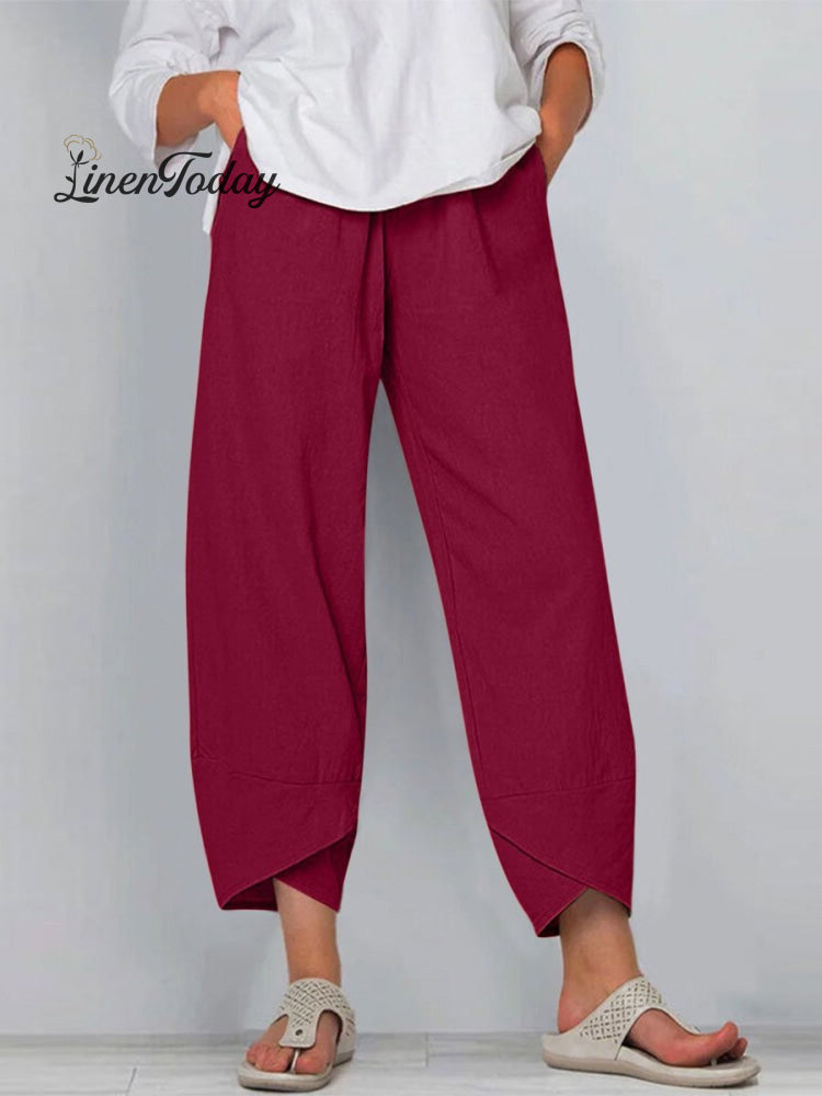 Women's Solid Color Loose Elegant Casual Simple Cotton And Linen Ninth Pants | Last day 80% off!