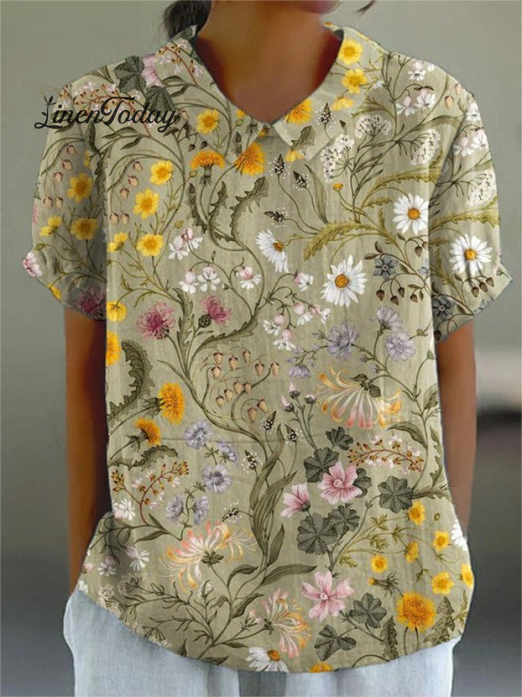 Women's Retro Floral Art Print Casual Cotton And Linen Shirt | Last day 80% off!