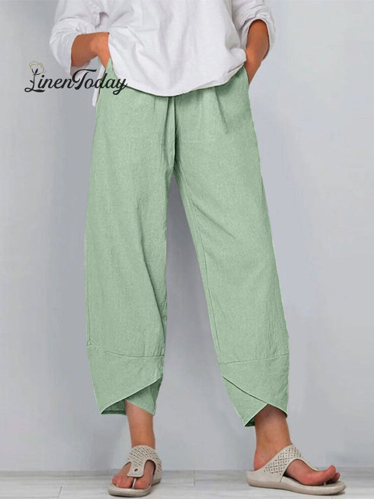 Women's Solid Color Loose Elegant Casual Simple Cotton And Linen Ninth Pants | Last day 80% off!