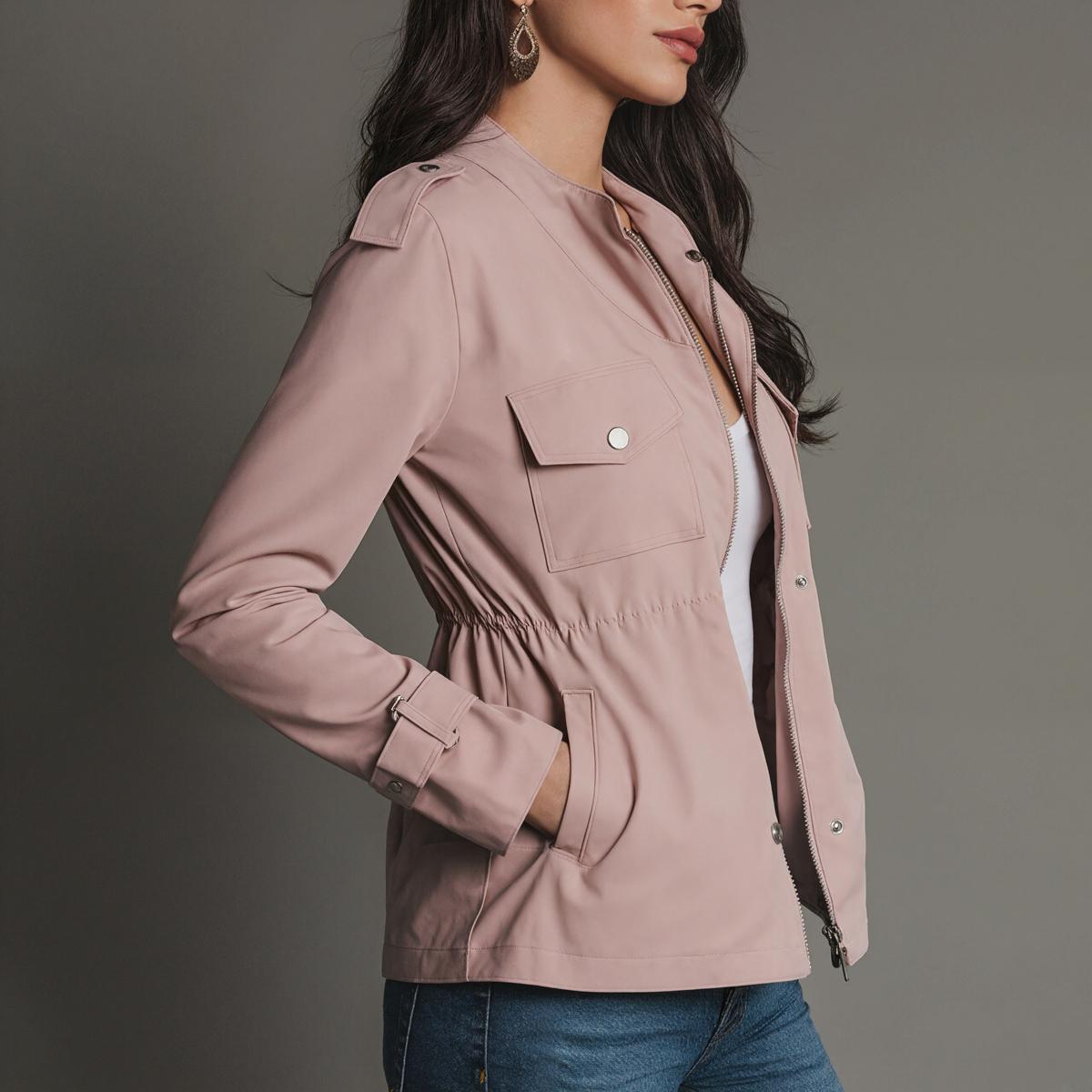 Stylish Pink Plain Long Sleeve Outerwear | Last day 80% off!