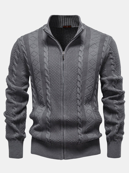 Twist Jacquard Zip-Up High Collar Sweater | Last day 80% off!