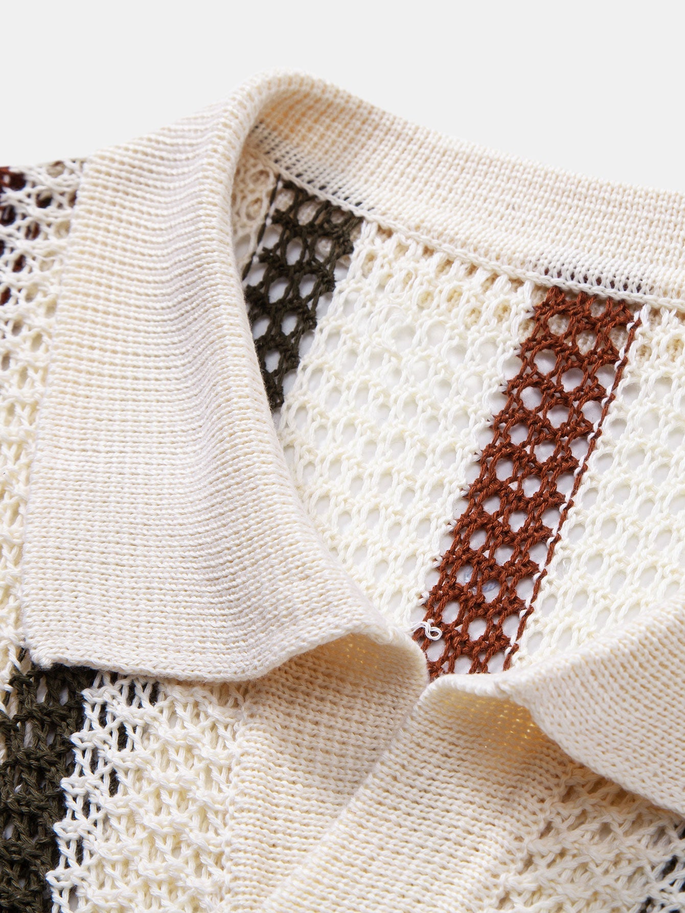 Striped Crocheted V-Neck Polo & Linen Straight Leg Pants | Last day 80% off!