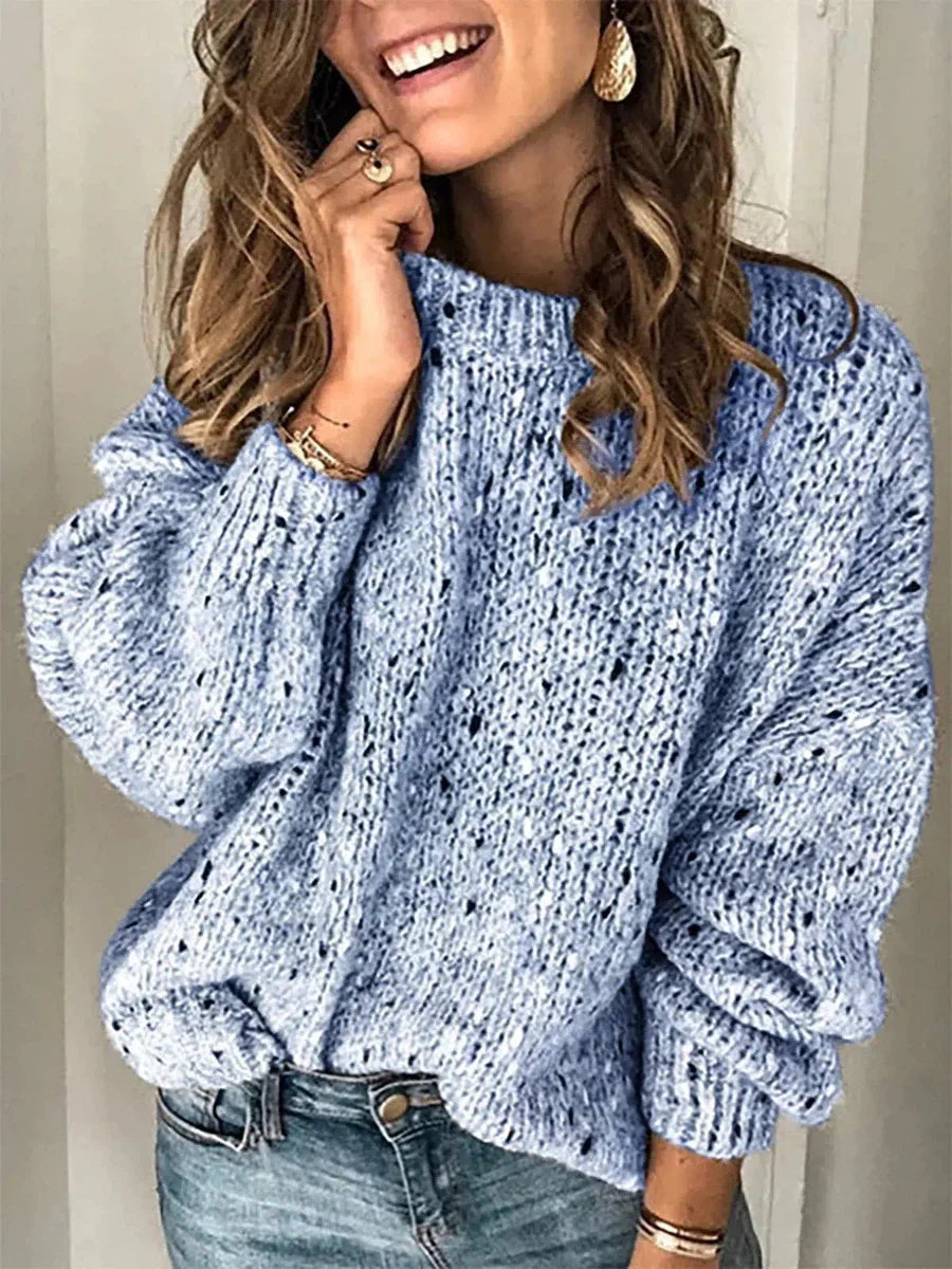 Comfy Blue Round Neck Long Sleeve Sweater | Last day 80% off!
