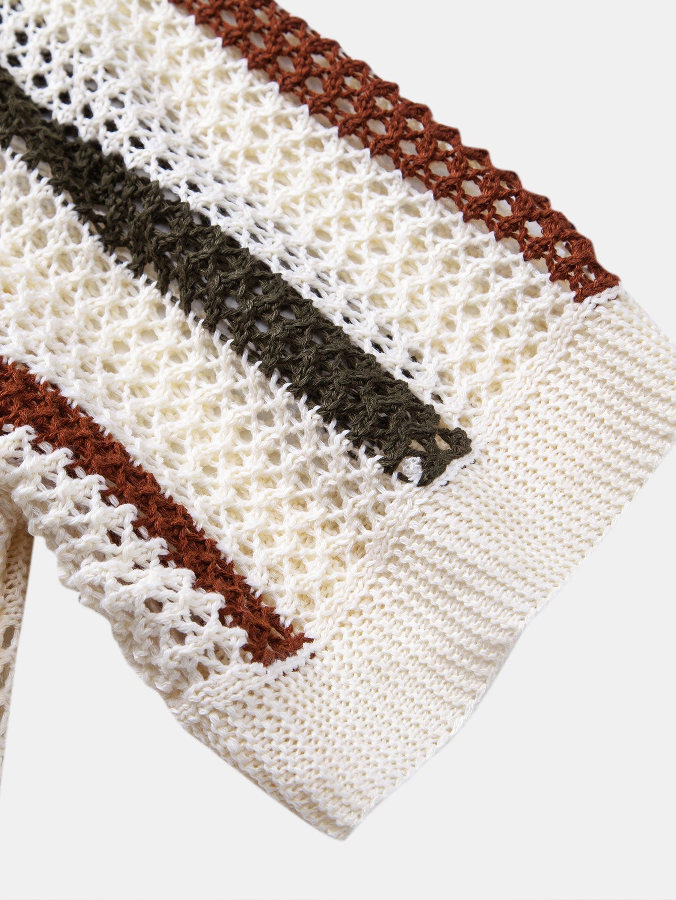 Striped Crocheted V-Neck Polo & Linen Straight Leg Pants | Last day 80% off!