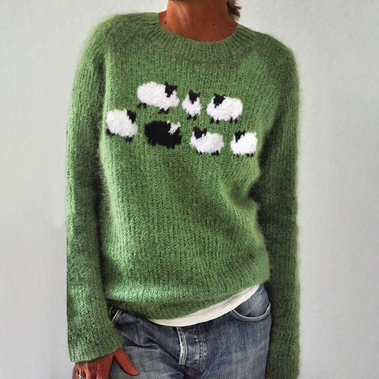 Green Long Sleeve Print Sweater | Last day 80% off!