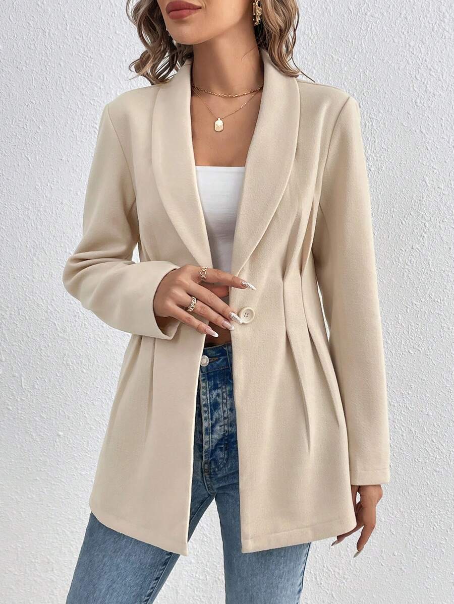 Apricot Plain Long Sleeve Lapel Blazer | Last day 80% off!