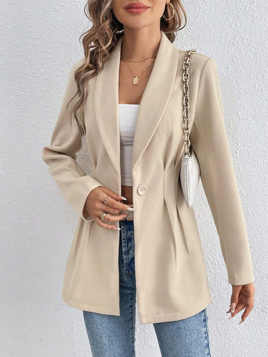 Apricot Plain Long Sleeve Lapel Blazer | Last day 80% off!