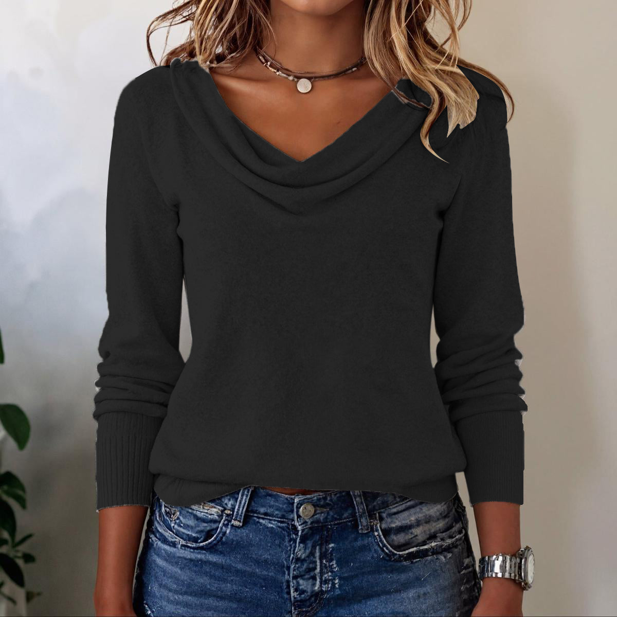 Grey Long Sleeve Plain Sweater | Last day 80% off!