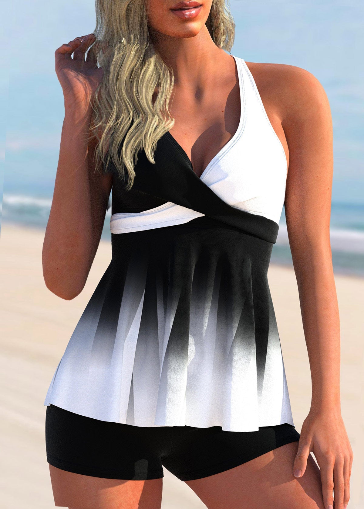 Stylish Tankini Top with Gradient Colour and Cross Detail – Without Bottom I Last Day 80% Off!