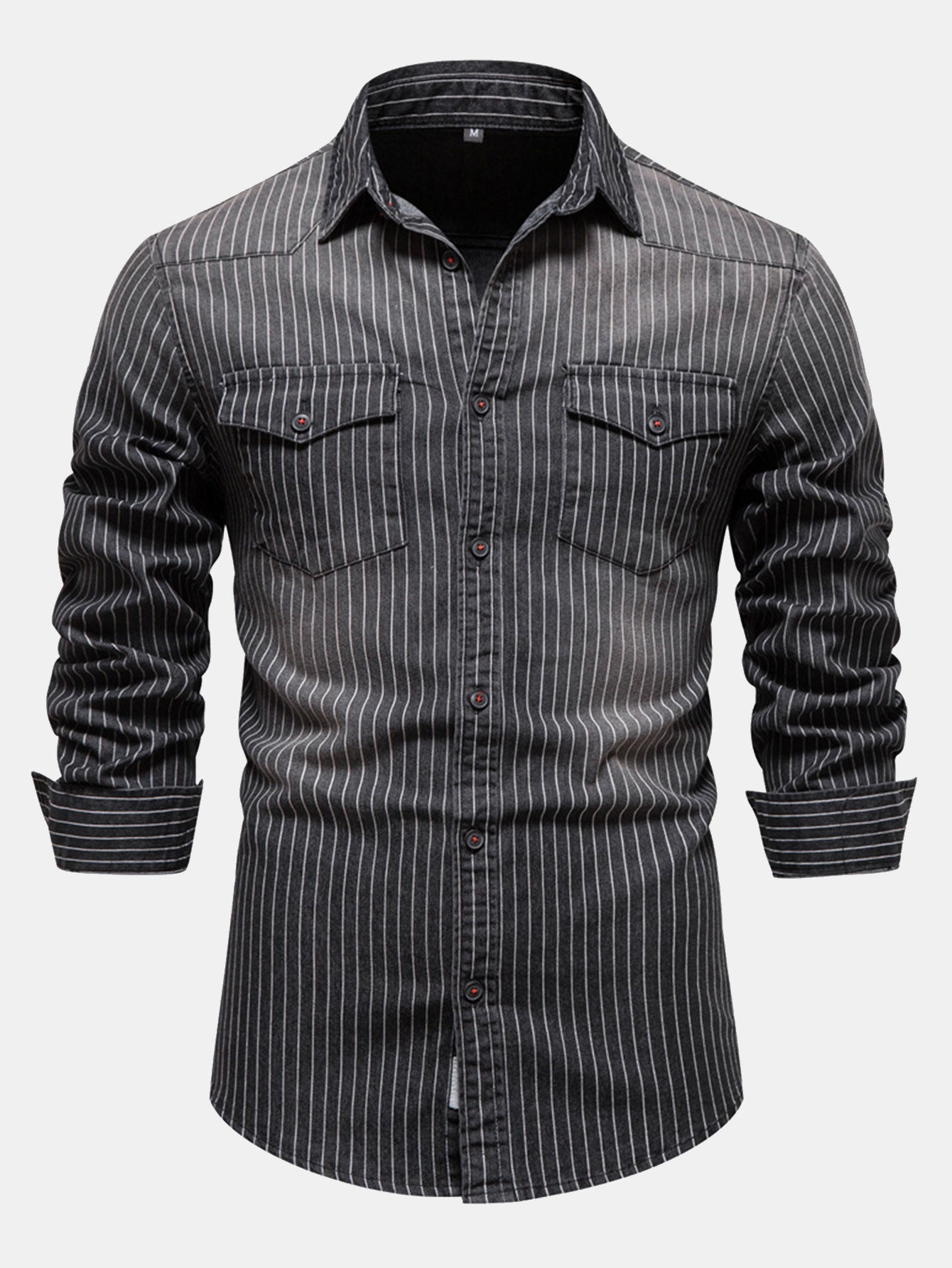 Striped washed denim shirt with pockets | Last day 80% off!