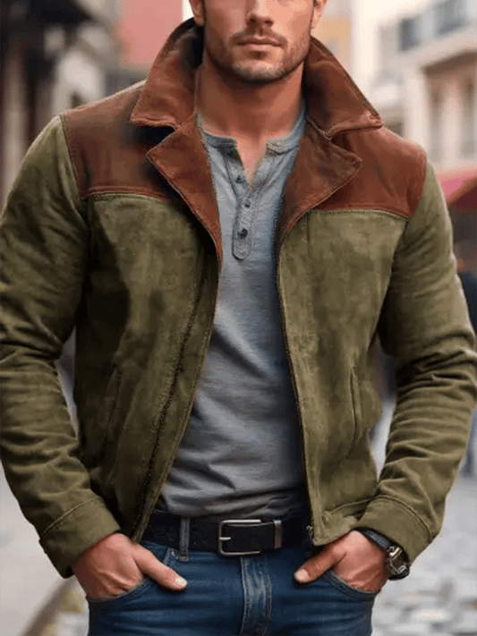 Men's Vintage Suede Colorblock Pocket Lapel Outdoor Jacket Last day 80% off!