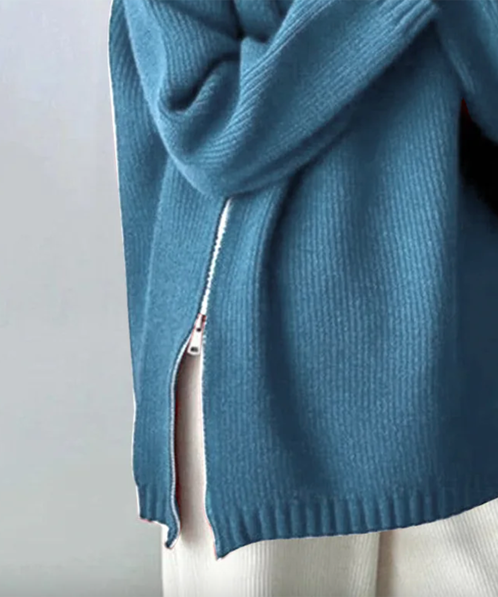 Chic Blue Plain High Neck Long Sleeve Sweater | Last day 80% off!