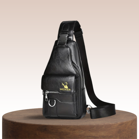 Thomas - Vertical Leather Sling Bag with Secure Flap & Zips | Last day 80% off!