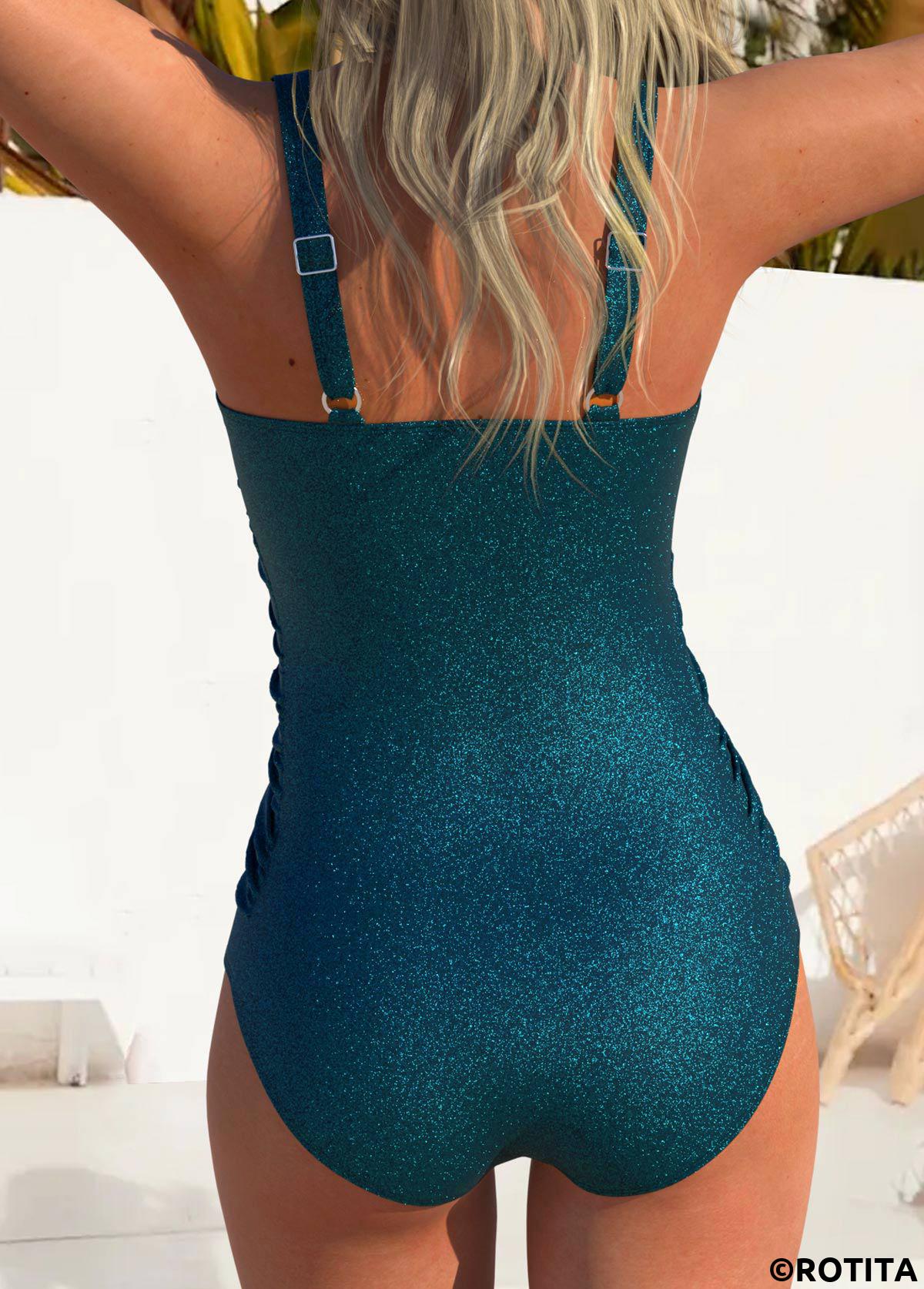Elegant Stretch Swimsuit in Peacock Blue | Last Day 80% Off!