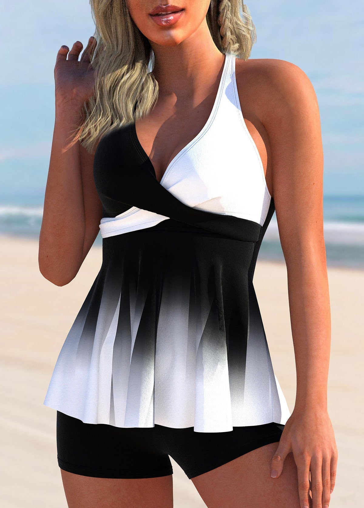 Stylish Tankini Top with Gradient Colour and Cross Detail – Without Bottom I Last Day 80% Off!
