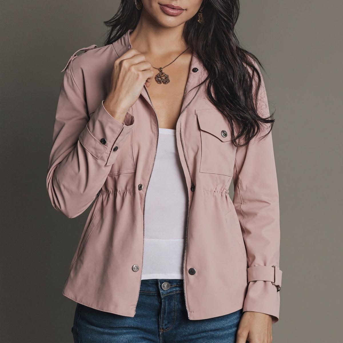 Stylish Pink Plain Long Sleeve Outerwear | Last day 80% off!