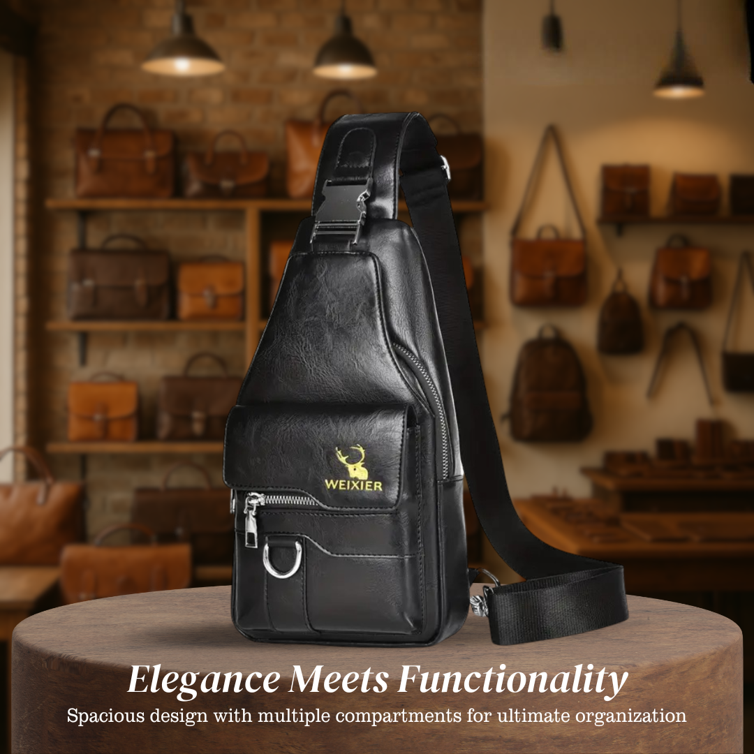 Thomas - Vertical Leather Sling Bag with Secure Flap & Zips | Last day 80% off!