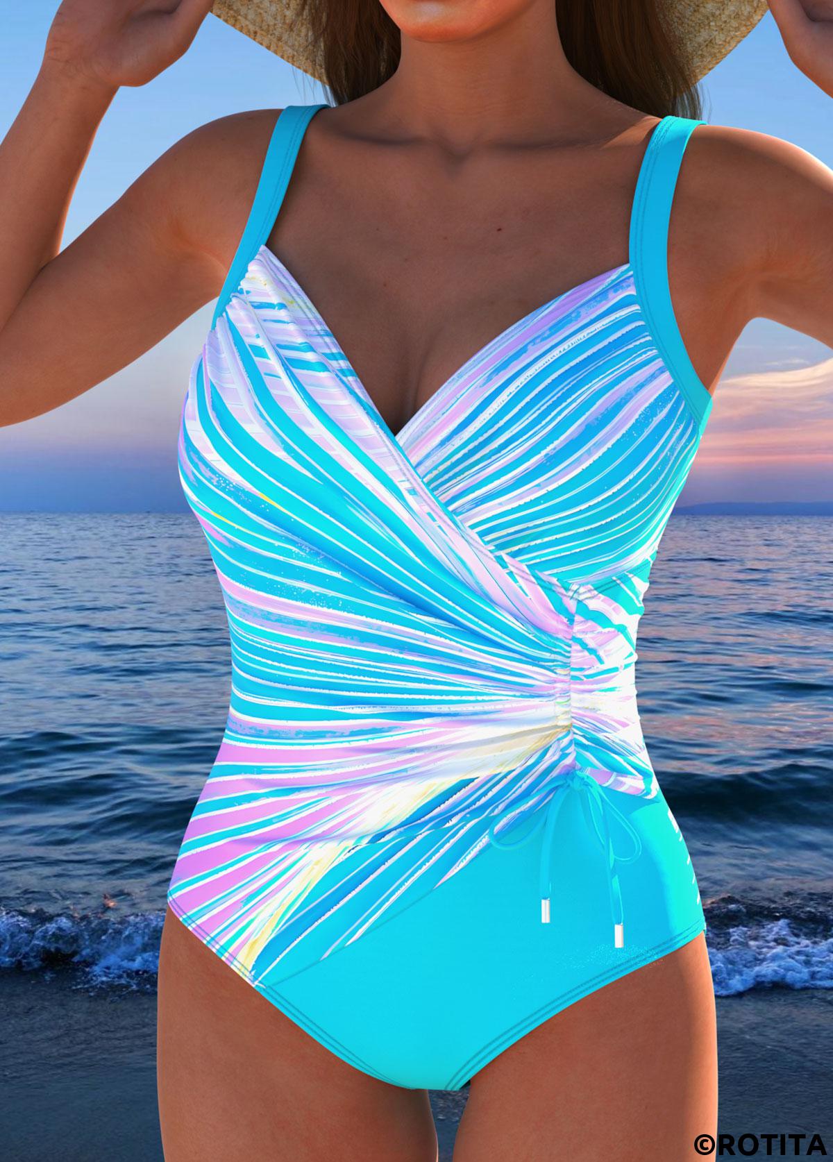 Summer Swimsuit with Tropical Plant Print and Drawstring | Last Day 80% Off!