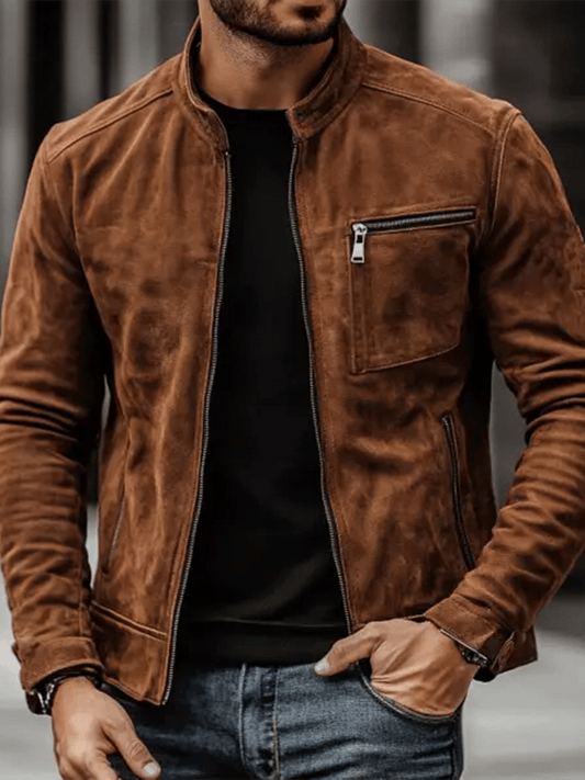 Men's Vintage Suede Zip Pocket Stand Collar Outdoor Jacket Last day 80% off!