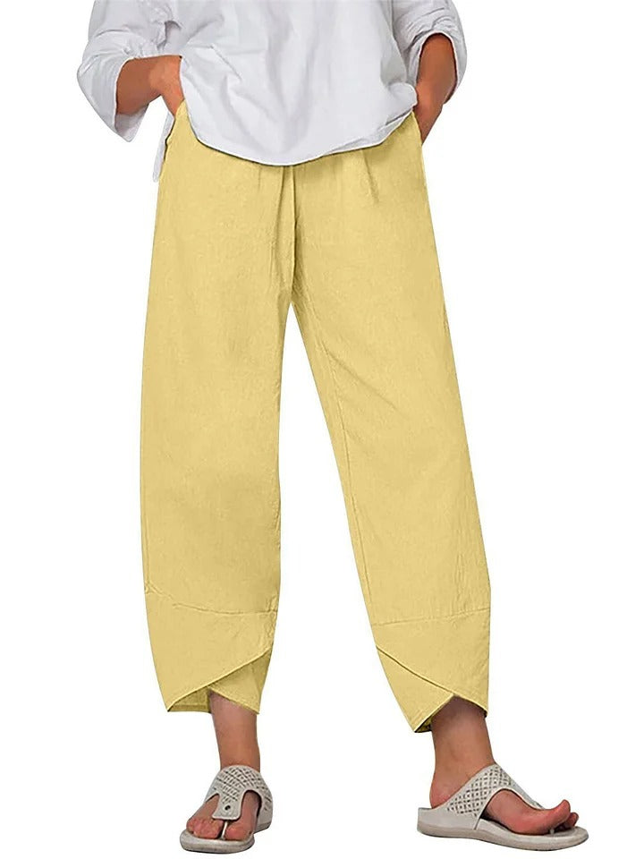 Women's Solid Color Loose Elegant Casual Simple Cotton And Linen Ninth Pants | Last day 80% off!