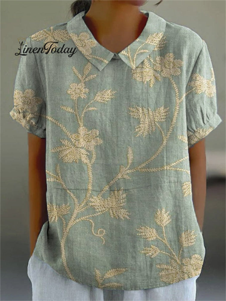 Women's Retro Floral Art Print Casual Cotton And Linen Shirt | Last day 80% off!