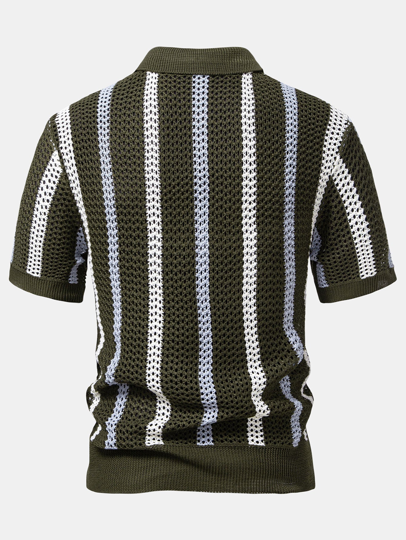 Striped Crocheted V-Neck Polo & Linen Straight Leg Pants | Last day 80% off!