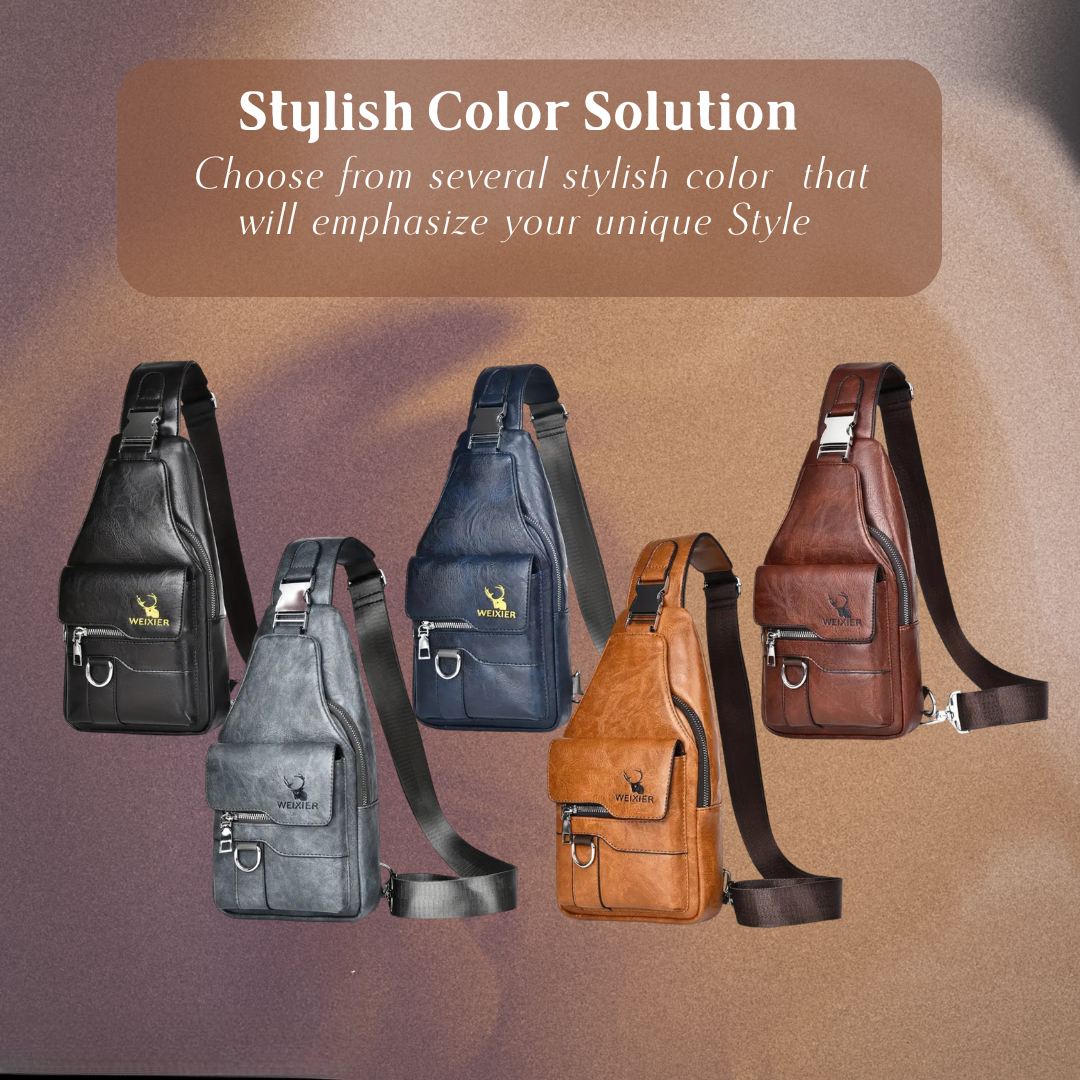 Thomas - Vertical Leather Sling Bag with Secure Flap & Zips | Last day 80% off!