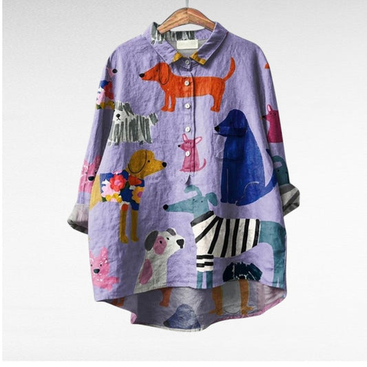 Laluna® | Exclusieve Damesblouse met Hondenprint