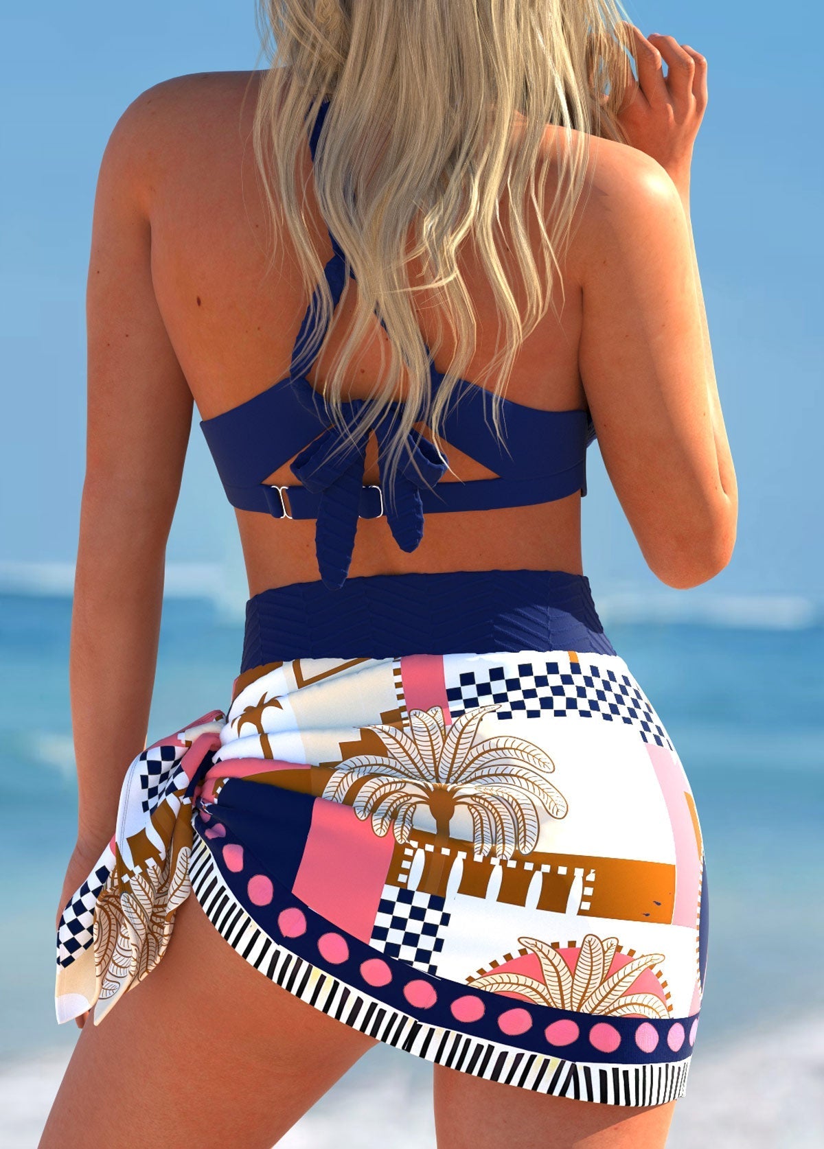 Ella - Dusty Pink Bikini with Bow and Leaf Print | Last Day 80% Off!