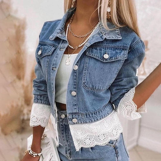 Blue Patchwork Denim Outerwear | Last day 80% off!