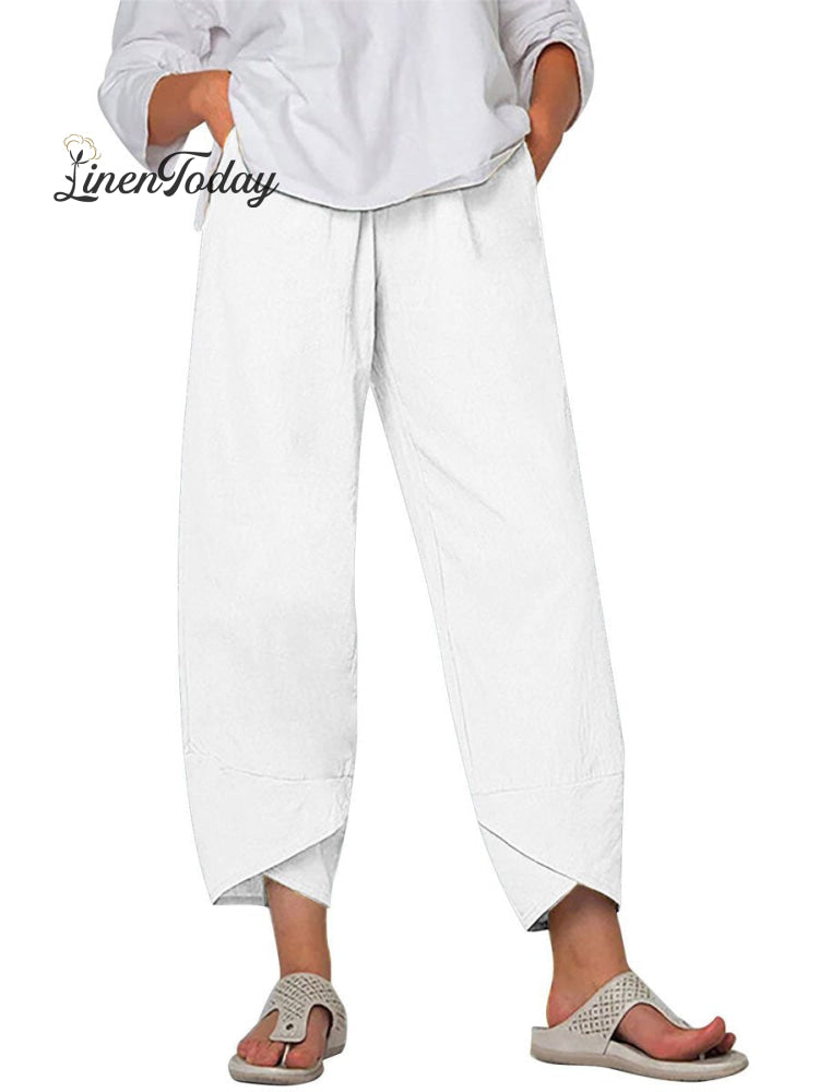 Women's Solid Color Loose Elegant Casual Simple Cotton And Linen Ninth Pants | Last day 80% off!