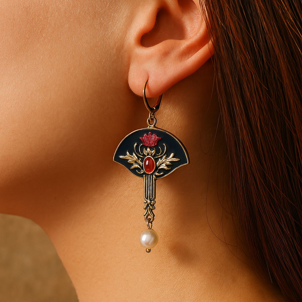 Boho Earrings with Pearls and Red Crystal | Last day 80% off!