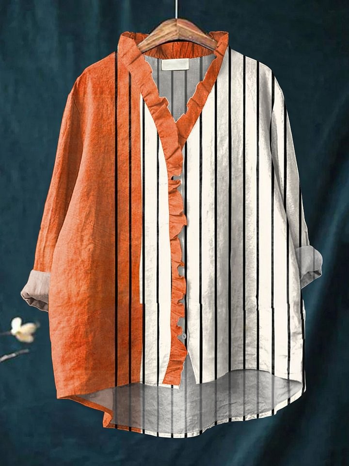 Women's Vintage Abstract Geometry Art Print Casual Cotton And Linen 3/4 Sleeve Shirt | Last day 80% off!