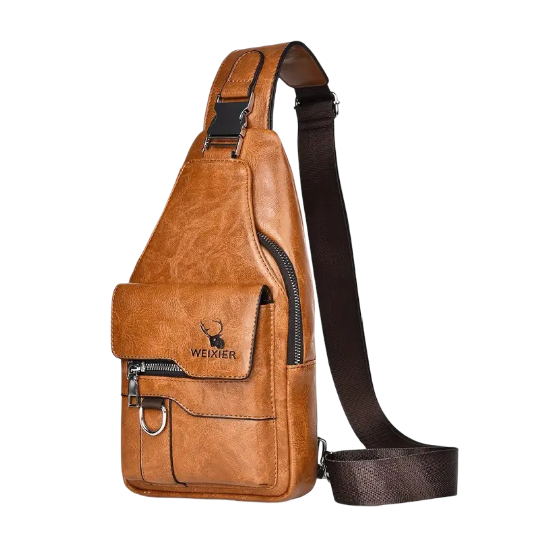 Thomas - Vertical Leather Sling Bag with Secure Flap & Zips | Last day 80% off!