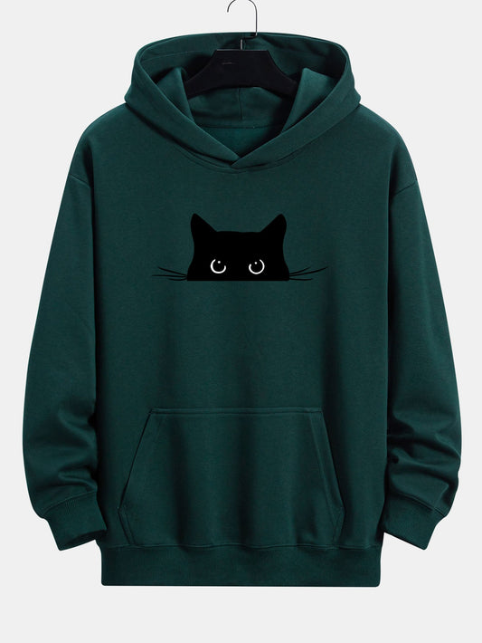 Black Cat Print Relaxed Fit Hoodie | Last day 80% off!