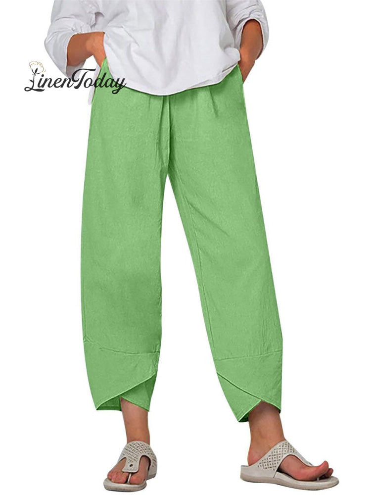 Women's Solid Color Loose Elegant Casual Simple Cotton And Linen Ninth Pants | Last day 80% off!