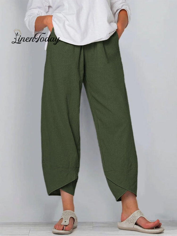 Women's Solid Color Loose Elegant Casual Simple Cotton And Linen Ninth Pants | Last day 80% off!
