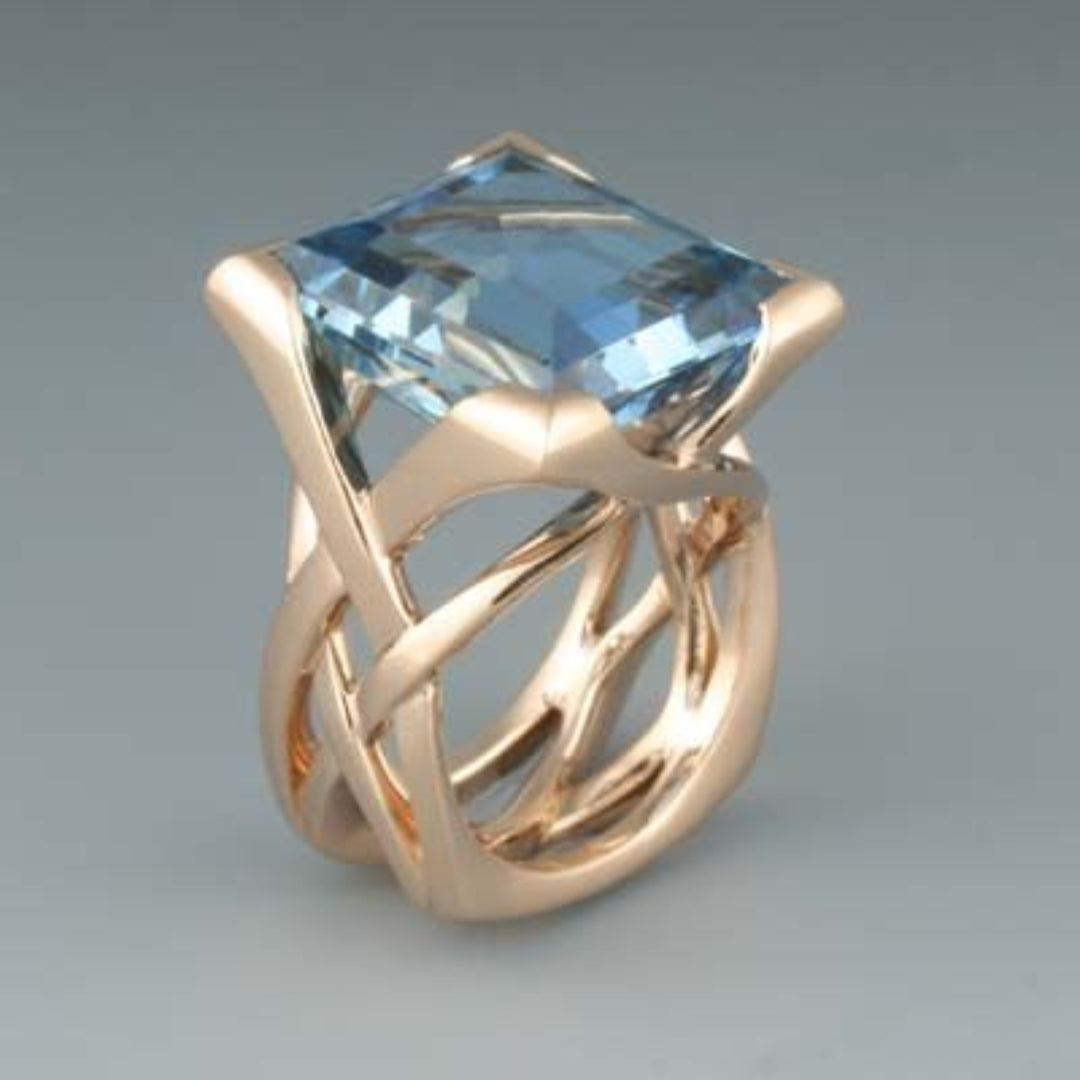 Vintage Rose Gold Blue Zirconia Ring | Last day 80% off!