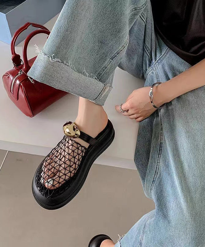 Chic Black Hollow Out Breathable Mesh Platform Slide Sandals | Last day 80% off!