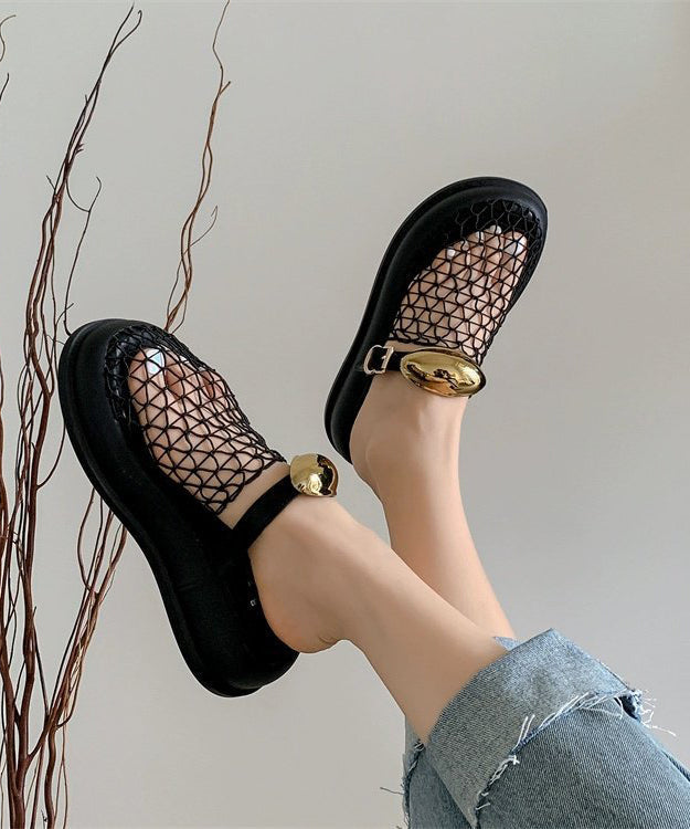 Chic Black Hollow Out Breathable Mesh Platform Slide Sandals | Last day 80% off!
