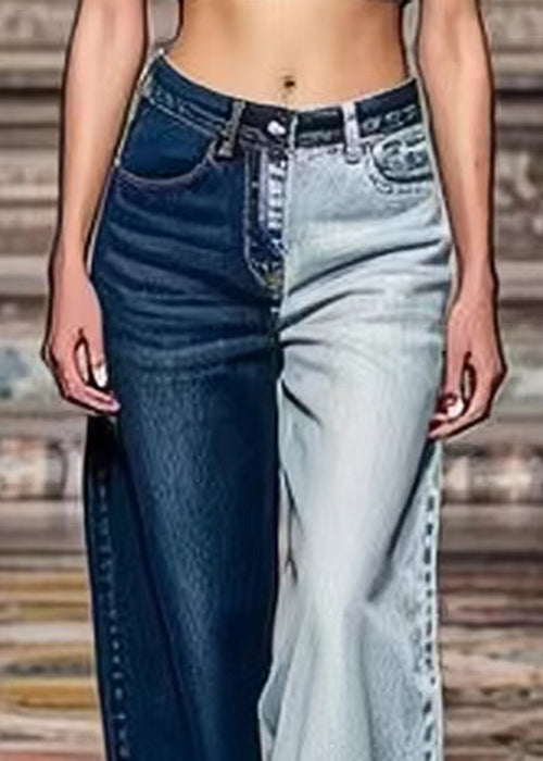 Chic Colorblock Asymmetrical Pockets High Waist Denim Crop Pants Summer | Last day 80% off!
