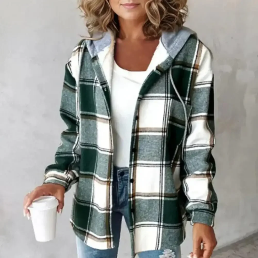Vicky Women's Winter Plaid Hooded Button Cardigan Jacket | Last day 80% off!