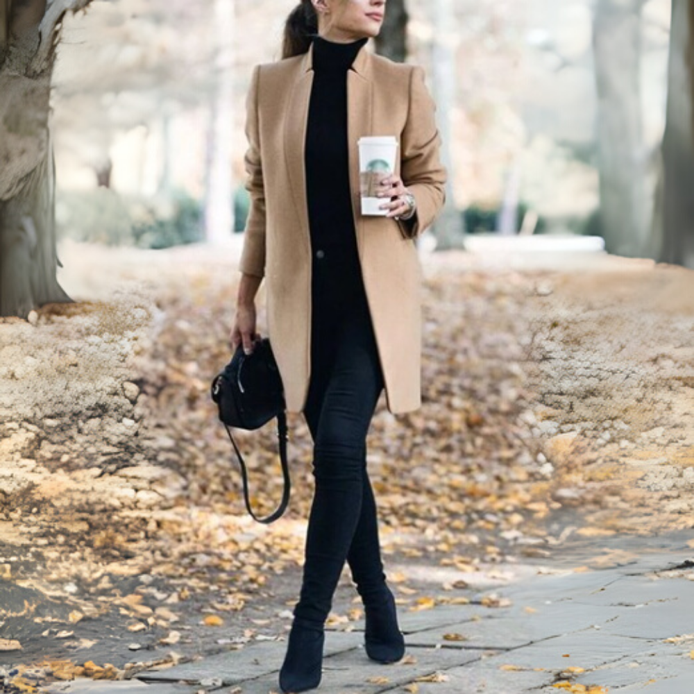 Women's Wool Coat – Solid Color Stand Collar Autumn Office Wear | Last day 80% off!