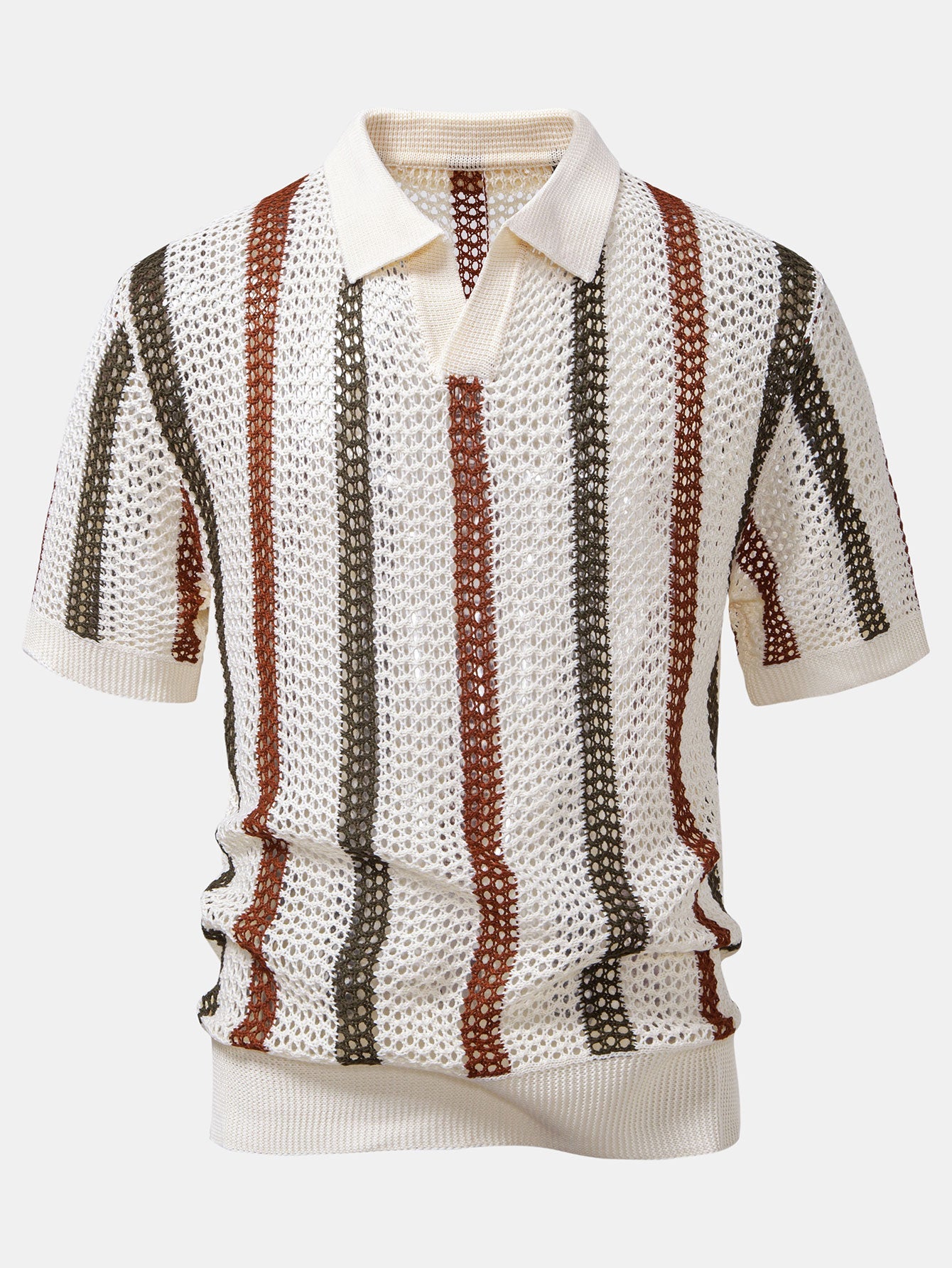 Striped Crocheted V-Neck Polo & Linen Straight Leg Pants | Last day 80% off!