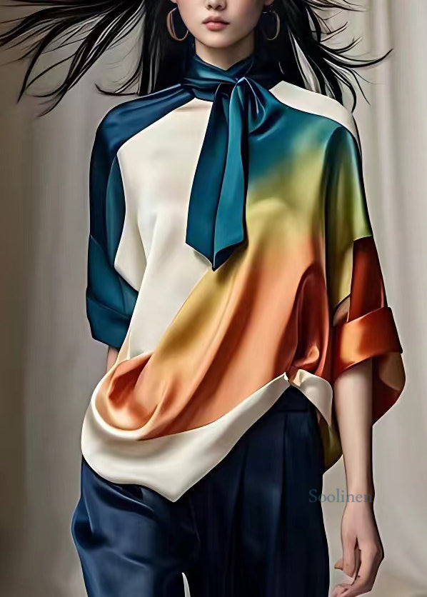 Elegant Multi Turtleneck Gradient Color Silk Top Fall | Last day 80% off!