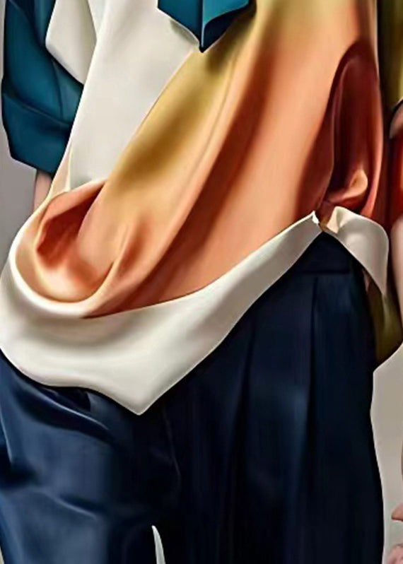 Elegant Multi Turtleneck Gradient Color Silk Top Fall | Last day 80% off!