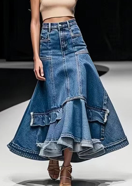 Italian Blue High Waist Patchwork Denim A Line Skirts Summer | Last day 80% off!