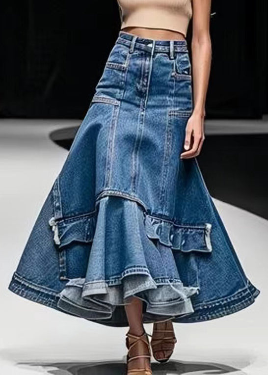 Italian Blue High Waist Patchwork Denim A Line Skirts Summer | Last day 80% off!