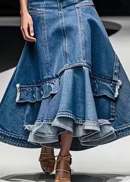 Italian Blue High Waist Patchwork Denim A Line Skirts Summer | Last day 80% off!