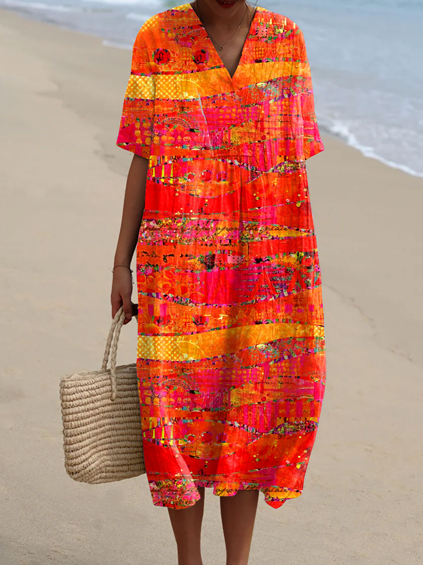 Women's Vintage Art Print Casual Cotton And Linen 3/4 Sleeve Shirt | Last day 80% off!